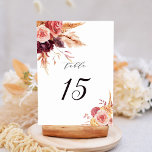 Tarjeta De Mesa Boda Floral Boho Burgundy Terracotta<br><div class="desc">El número de la mesa boda incluye flores acuáticas rústicas pintadas a mano en terracota,  borgoña,  naranja quemado,  amarillo,  rubor de pasto beige y marrón. Para una personalización más avanzada de este diseño,  haga clic en el enlace "personalizar más adelante". También están disponibles los elementos coincidentes.</div>