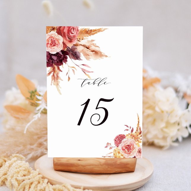 Tarjeta De Mesa Boda Floral Boho Burgundy Terracotta (Subido por el creador)