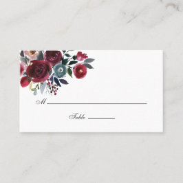 Tarjeta De Mesa Boda floral Boho Chic Burgundy y Navy