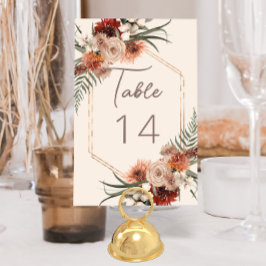 Tarjeta De Mesa Boda floral boho rust y crema neutra de otoño