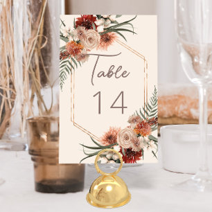 Tarjeta De Mesa Boda floral boho rust y crema neutra de otoño