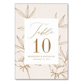 Tarjeta De Mesa Boda floral botánica moderna crema y dorado