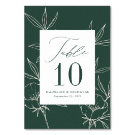 Tarjeta De Mesa Boda floral botánica moderna de color verde oscuro