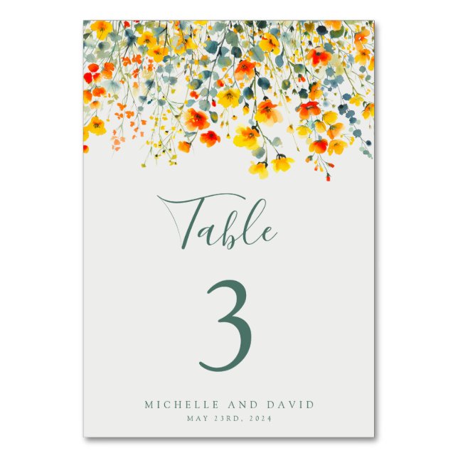 Tarjeta De Mesa Boda floral brillante (Anverso)