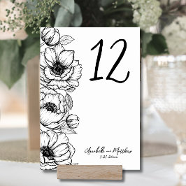 Tarjeta De Mesa Boda Floral Caprichosa Dibujada a Mano