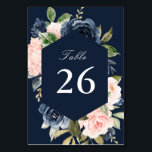 Tarjeta De Mesa Boda floral de acuarela de color azul<br><div class="desc">Marco floral moderno con flores color agua rosa y azul marino. El texto y los colores de esta tarjeta se pueden personalizar.</div>