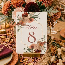 Tarjeta De Mesa Boda floral de acuarela de puesta de sol de otoño