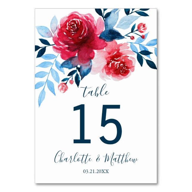 Tarjeta De Mesa Boda floral de acuarela personalizada (Anverso)