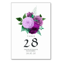 Boda floral de acuarela púrpura y verde