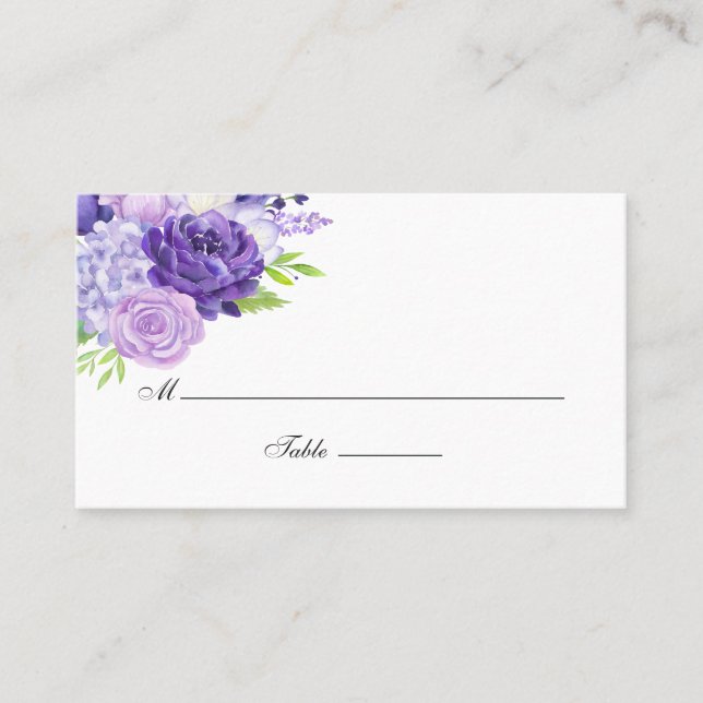 Tarjeta De Mesa Boda floral de acuarela ultra violeta (Anverso)