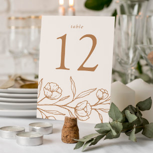 Tarjeta De Mesa Boda floral de almendra y cobre dibujados a mano