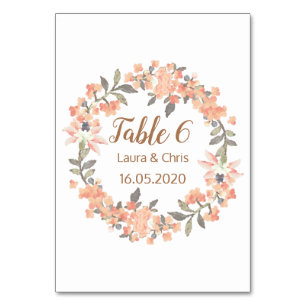 Tarjeta De Mesa Boda Floral de Apricot Vintage