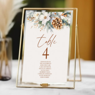 Tarjeta De Mesa Boda floral de árbol de pino de invierno