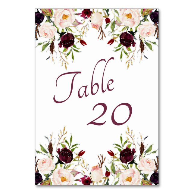 Tarjeta De Mesa Boda Floral de Borgoña