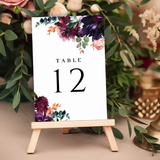 Tarjeta De Mesa Boda floral de Borgoña de lujo (Subido por el creador)