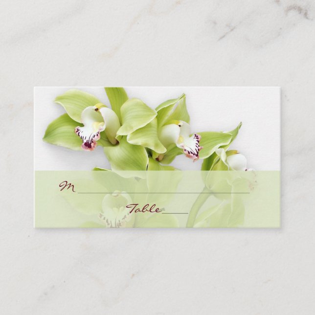 Tarjeta De Mesa Boda floral de cimbidio verde (Anverso)