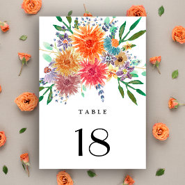 Tarjeta De Mesa Boda floral de color acuático colorido