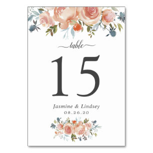 Tarjeta De Mesa Boda floral de color acuático de Naranja de meloco