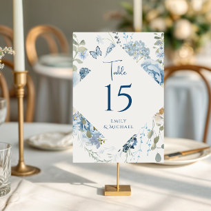 Tarjeta De Mesa Boda floral de color azul turbio y romántico
