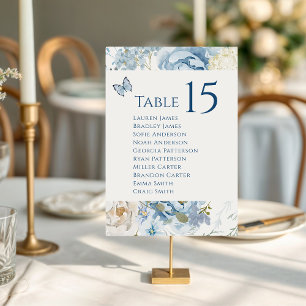 Tarjeta De Mesa Boda floral de color azul turbio y romántico