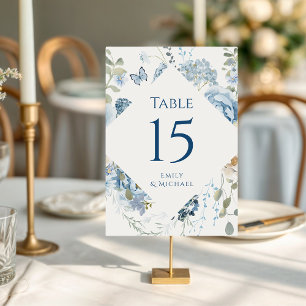 Tarjeta De Mesa Boda floral de color azul turbio y romántico