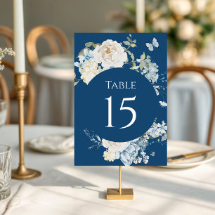 Tarjeta De Mesa Boda floral de color azul turbio y romántico