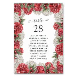 Tarjeta De Mesa Boda floral de color burdeos y blanco