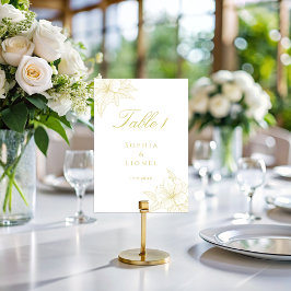 Tarjeta De Mesa Boda floral de contorno elegante minimalista