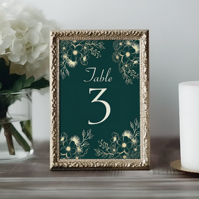Tarjeta De Mesa Boda floral de esmeralda de oro (Subido por el creador)