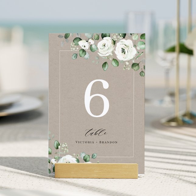 Tarjeta De Mesa Boda floral de eucalipto azul turbio (Dusty blue eucalyptus greenery floral wedding table number)
