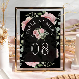 Tarjeta De Mesa Boda floral de eucalipto rosa sonrosado negro
