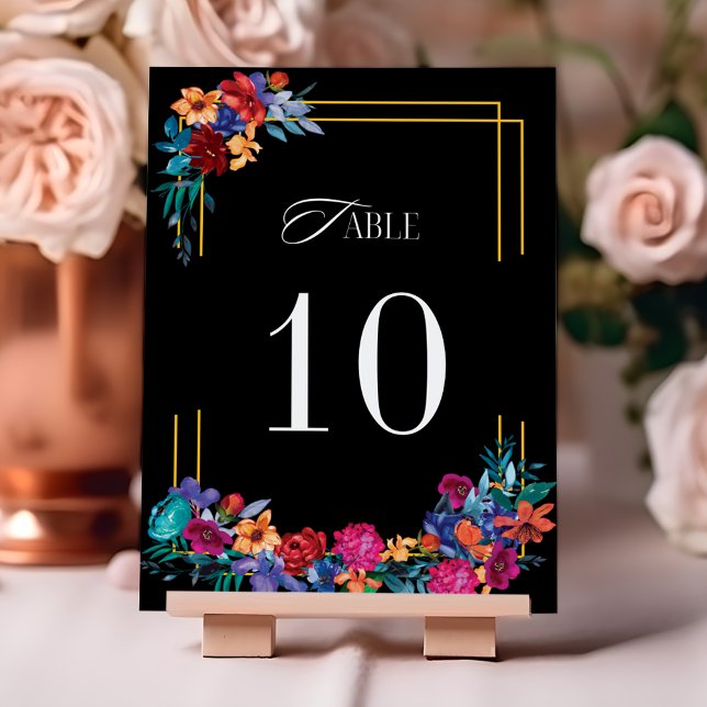 Tarjeta De Mesa Boda floral de Fiesta Mexicana Negra (Subido por el creador)