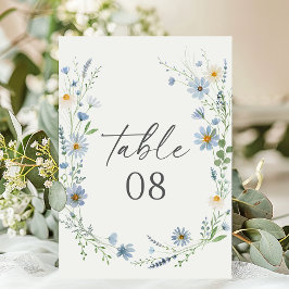Tarjeta De Mesa Boda floral de flor silvestre azul polvoriento