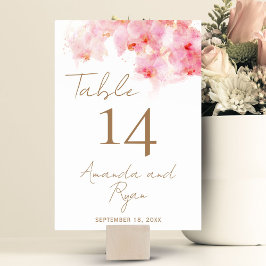 Tarjeta De Mesa Boda floral de flores de color orquídea delgada