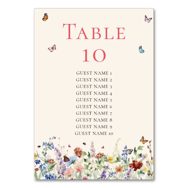 Tarjeta De Mesa Boda floral de flores silvestres rusas (Anverso)