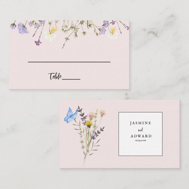 Tarjeta De Mesa Boda floral de flores silvestres simples modernas (Anverso / Reverso)