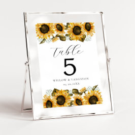 Tarjeta De Mesa Boda Floral de girasol amarillo Número de tabla