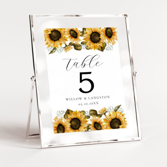 Tarjeta De Mesa Boda Floral de girasol amarillo Número de tabla (Subido por el creador)
