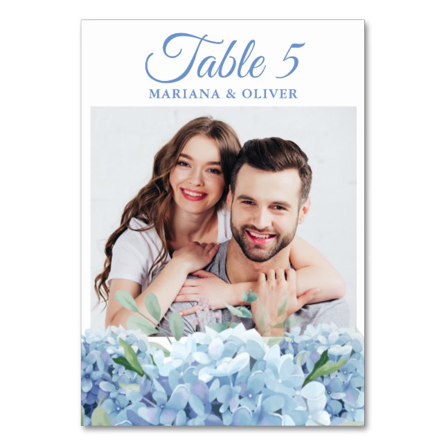 Tarjeta De Mesa Boda floral de Hydrangea Blue (Anverso)