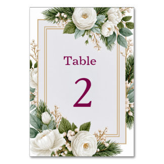 Tarjeta De Mesa Boda floral de invierno azul polvoriento