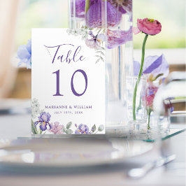 Tarjeta De Mesa Boda floral de Iris púrpura caprichosa Número de t