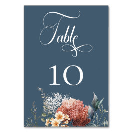 Tarjeta De Mesa Boda floral de jardín azul romántico moderno