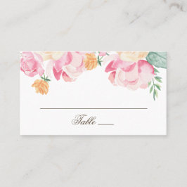 Tarjeta De Mesa Boda floral de jardín con acuarela rosa y melocotó