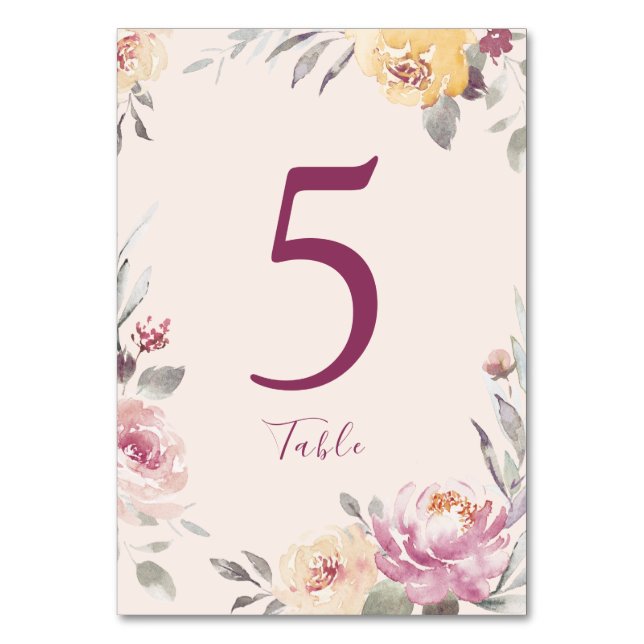 Tarjeta de mesa boda floral de jardín romántico (Anverso)