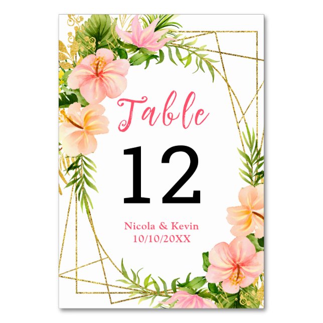 Tarjeta De Mesa Boda floral de jungla tropical (Anverso)