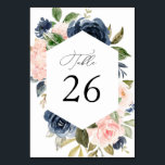 Tarjeta De Mesa Boda floral de la acuarela de color azul y de la m<br><div class="desc">Una acuarela moderna y con flores azul marino. El texto y los colores de esta tarjeta se pueden personalizar.</div>