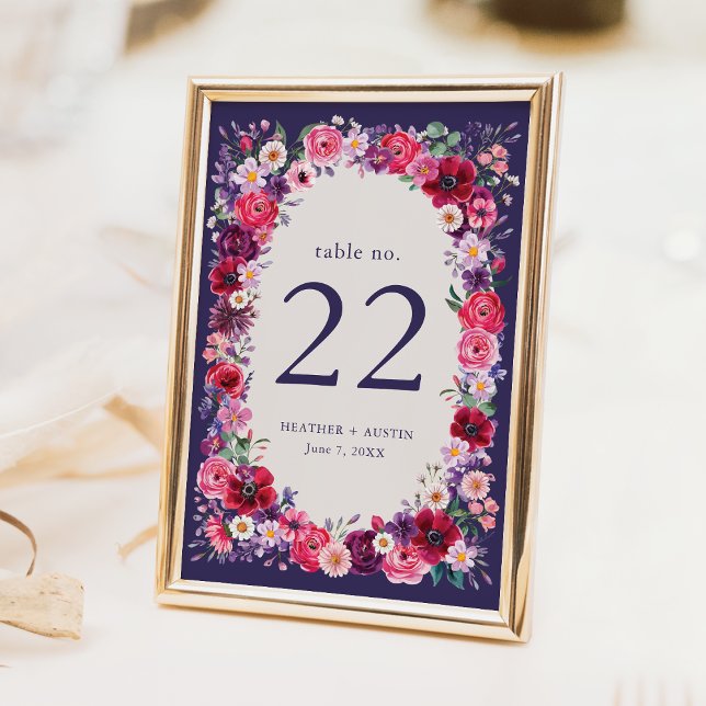 Tarjeta De Mesa Boda floral de la Marina (Navy Blue Floral Wedding Table Number by Painted Paperie
)