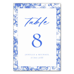 Tarjeta De Mesa Boda floral de la serie azul de Vintage Chinoiseri