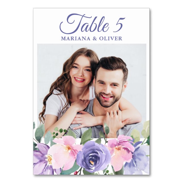 Tarjeta De Mesa Boda floral de lavanda rosa (Anverso)