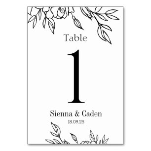 Tarjeta De Mesa Boda floral de Line Art